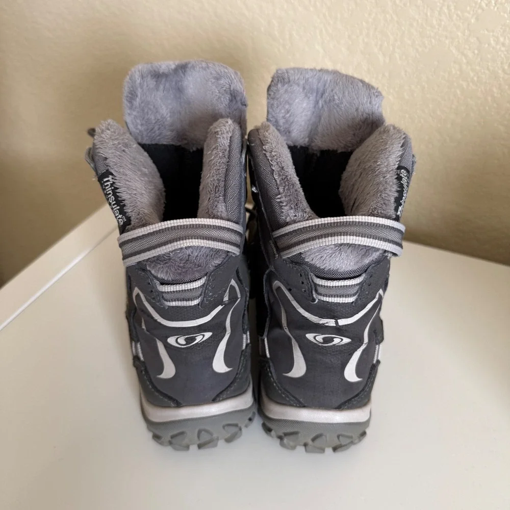 Salomon Winter Boots Women Size 6.5 Grey Waterproof Thinsulate ‎ Insulated Fur